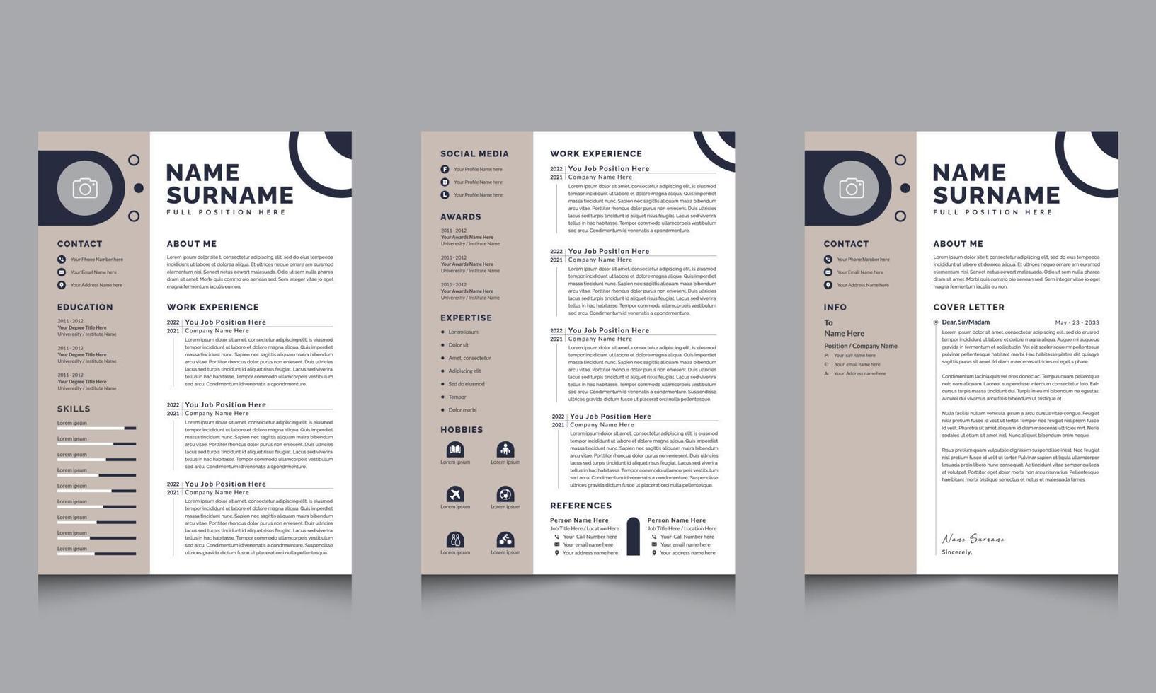 zwart en wit hervat en Hoes brief CV Sjablonen ontwerp vector