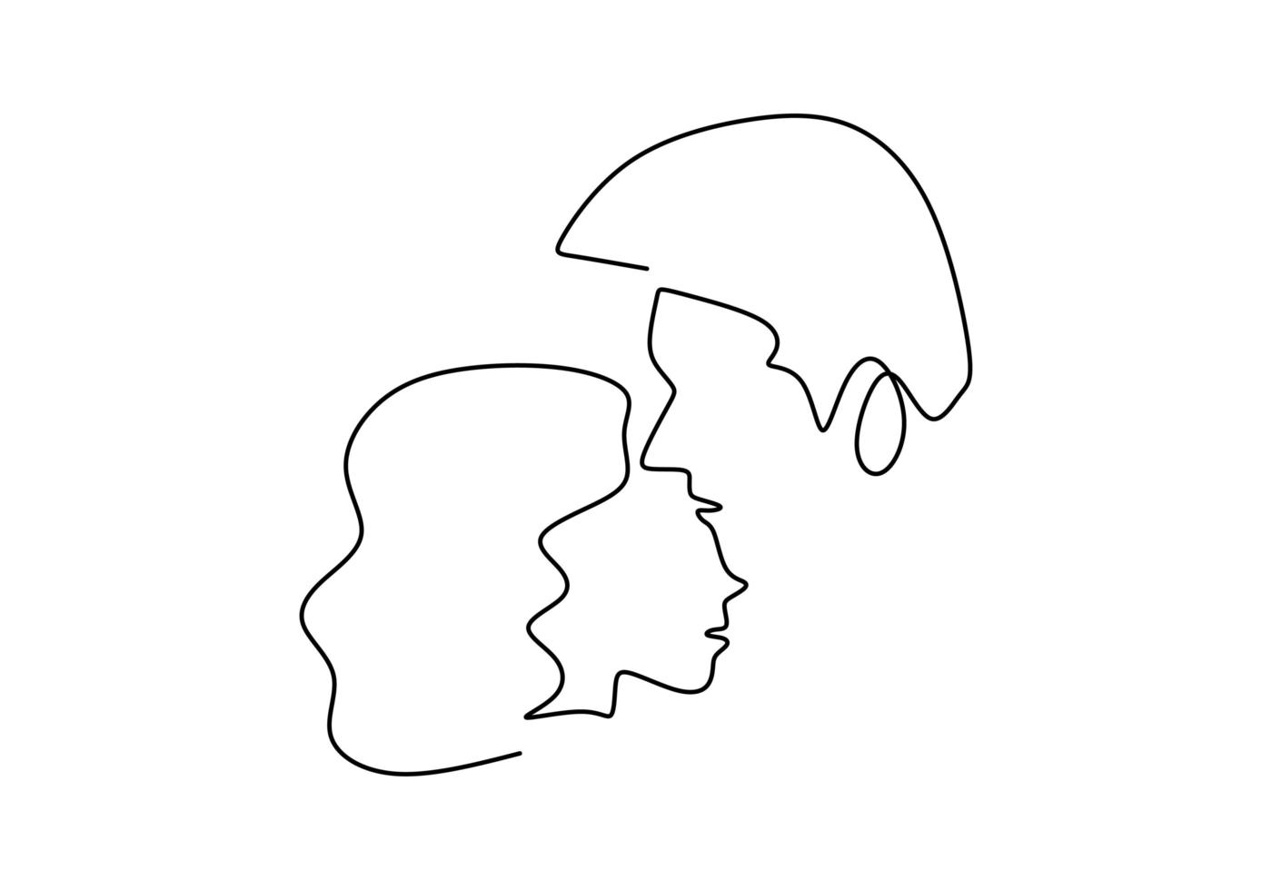 continu een lijntekening. liefdevolle paar vrouw en man in liefdesrelatie. vector illustratie, minimalisme stijl.