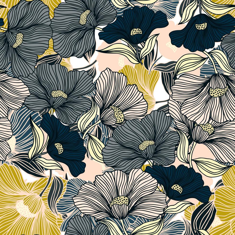 abstract bloem lijn naadloos patroon. delicaat bloemen wijnoogst schets eindeloos achtergrond. retro stijl. vector