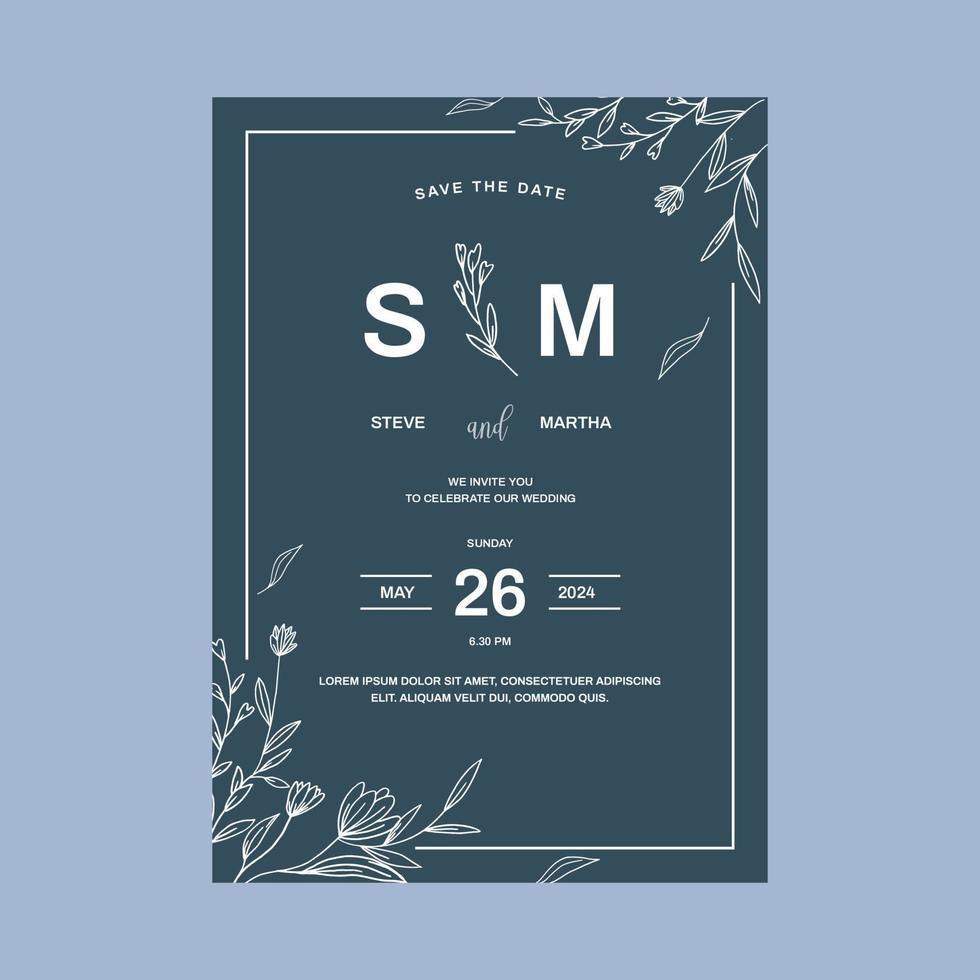 bloemen bruiloft uitnodiging sjabloon biologisch hand- getrokken blad decoratie gemakkelijk minimalistische stijl vector