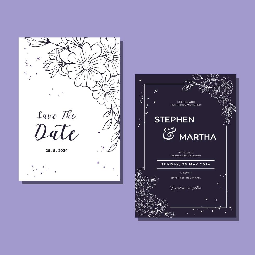 minimalistische bruiloft uitnodiging sjabloon hand- getrokken blad decoratie gemakkelijk stijl vector