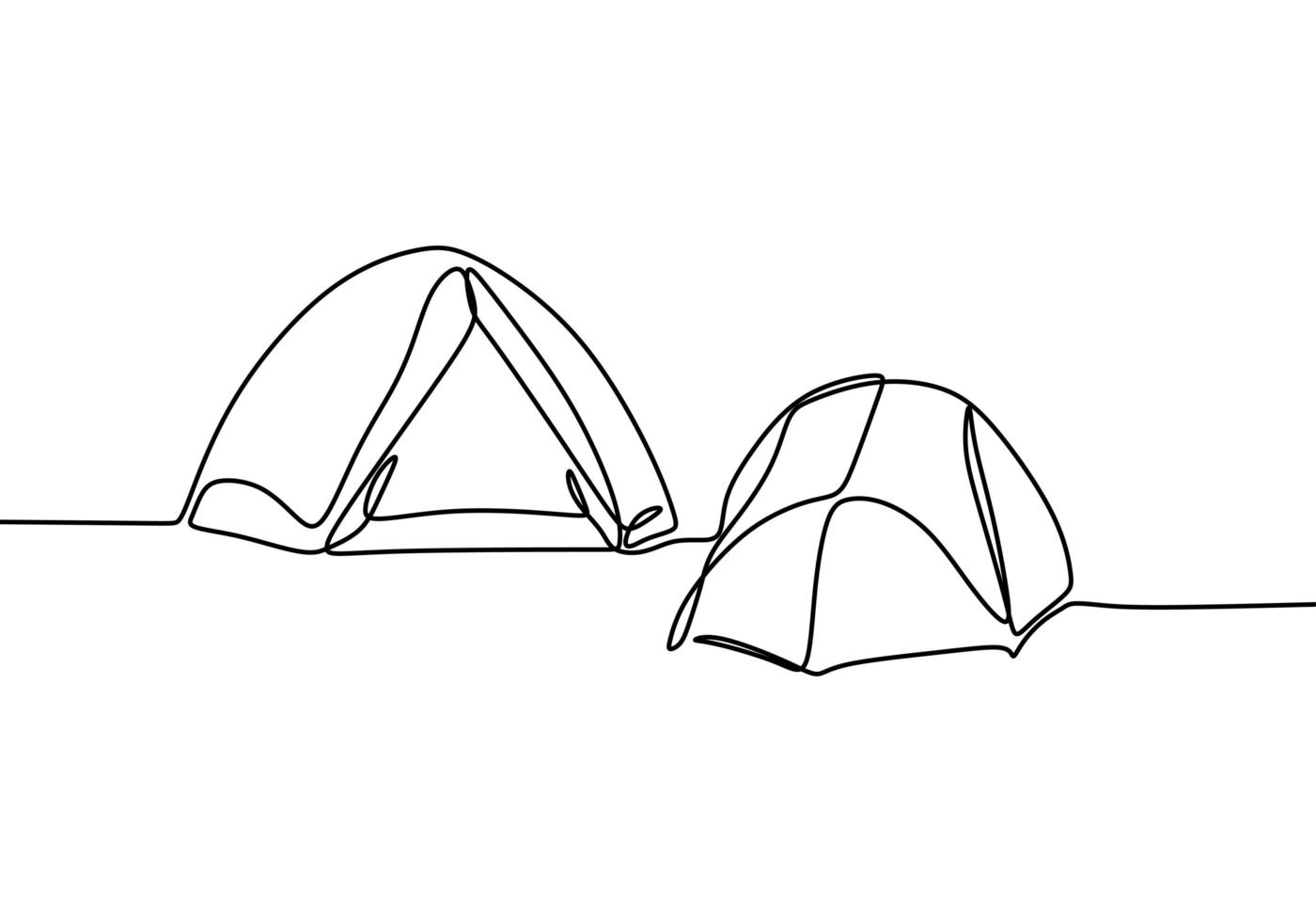 camping tenten een lijntekening, vector illustratie minimalisme.