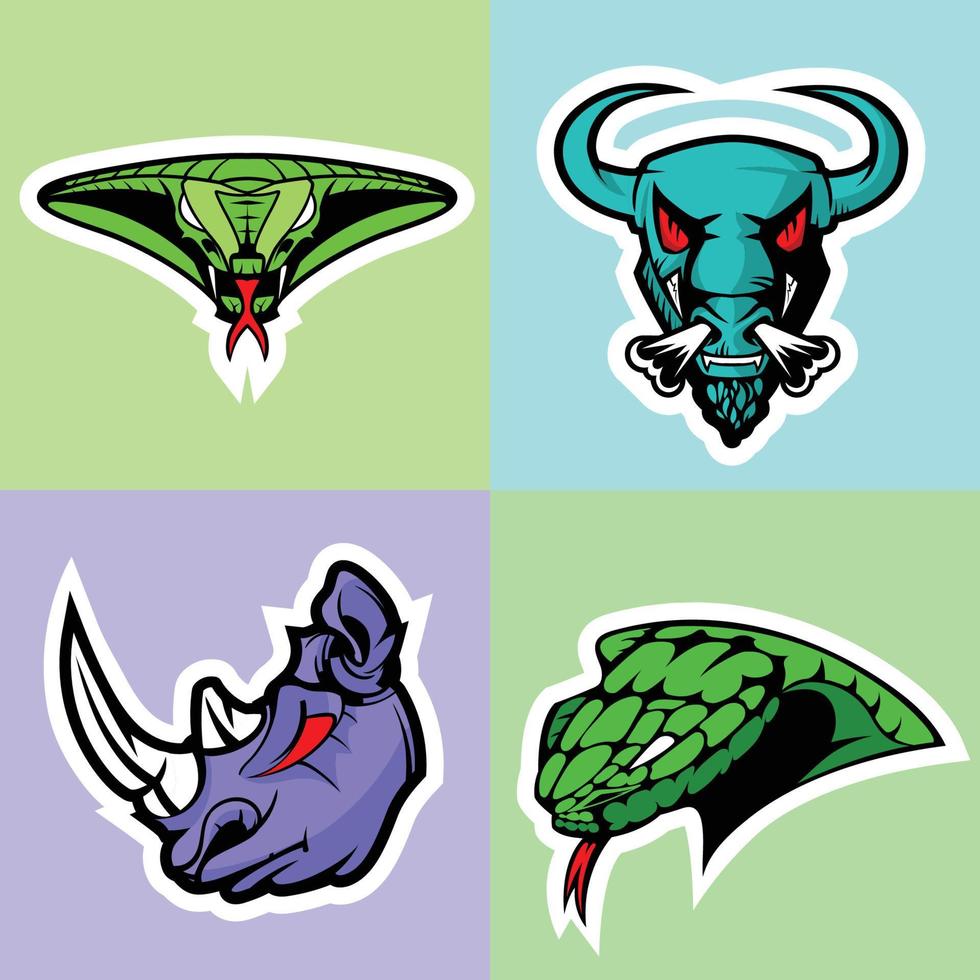 adder, stier, neushoorn en cobra hoofd. logo set. eps 10 vector grafiek.