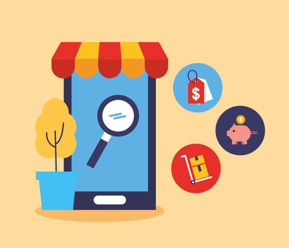 smartphone met online shopping technologie iconen vector