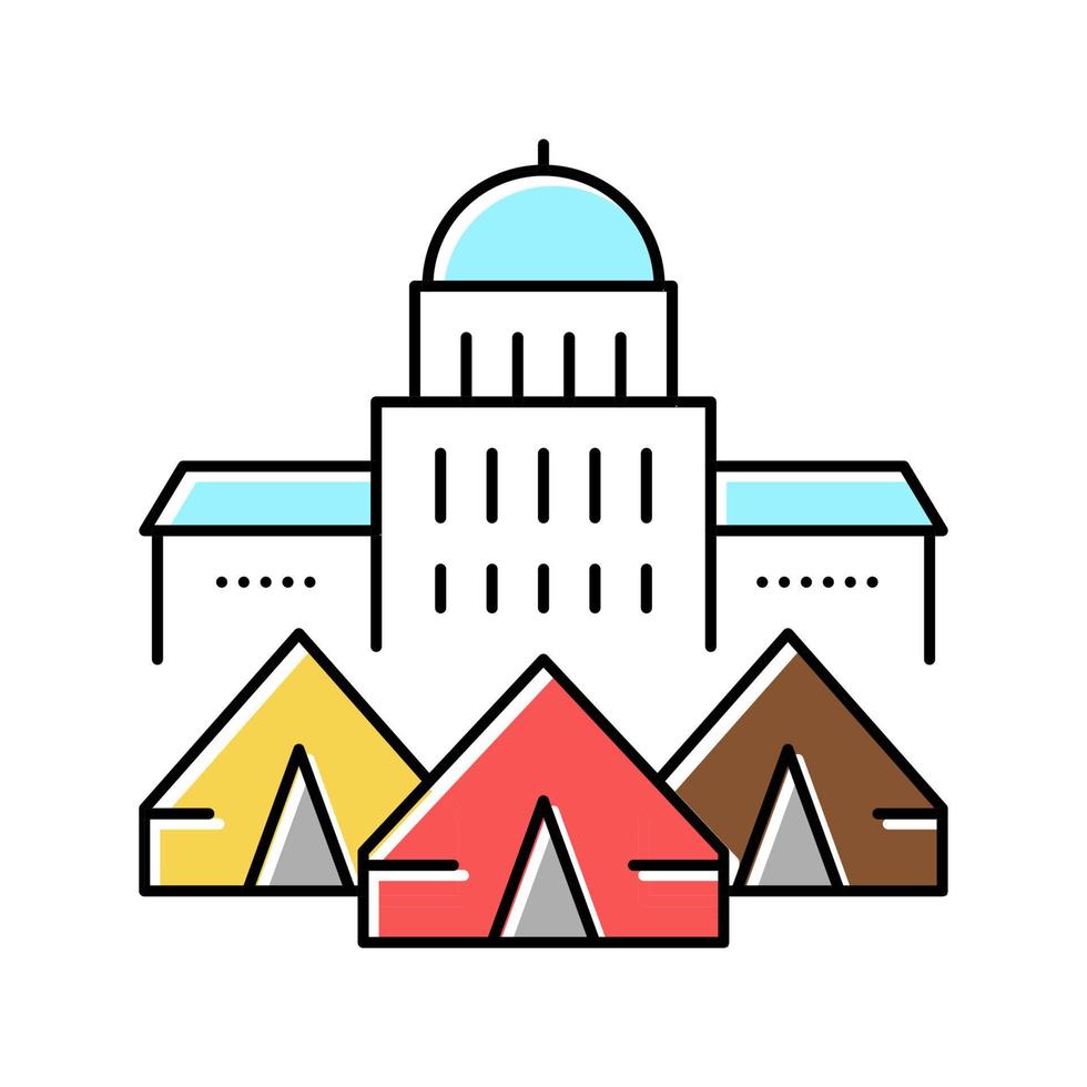 regering gebouw vluchteling camping kleur pictogram vectorillustratie vector