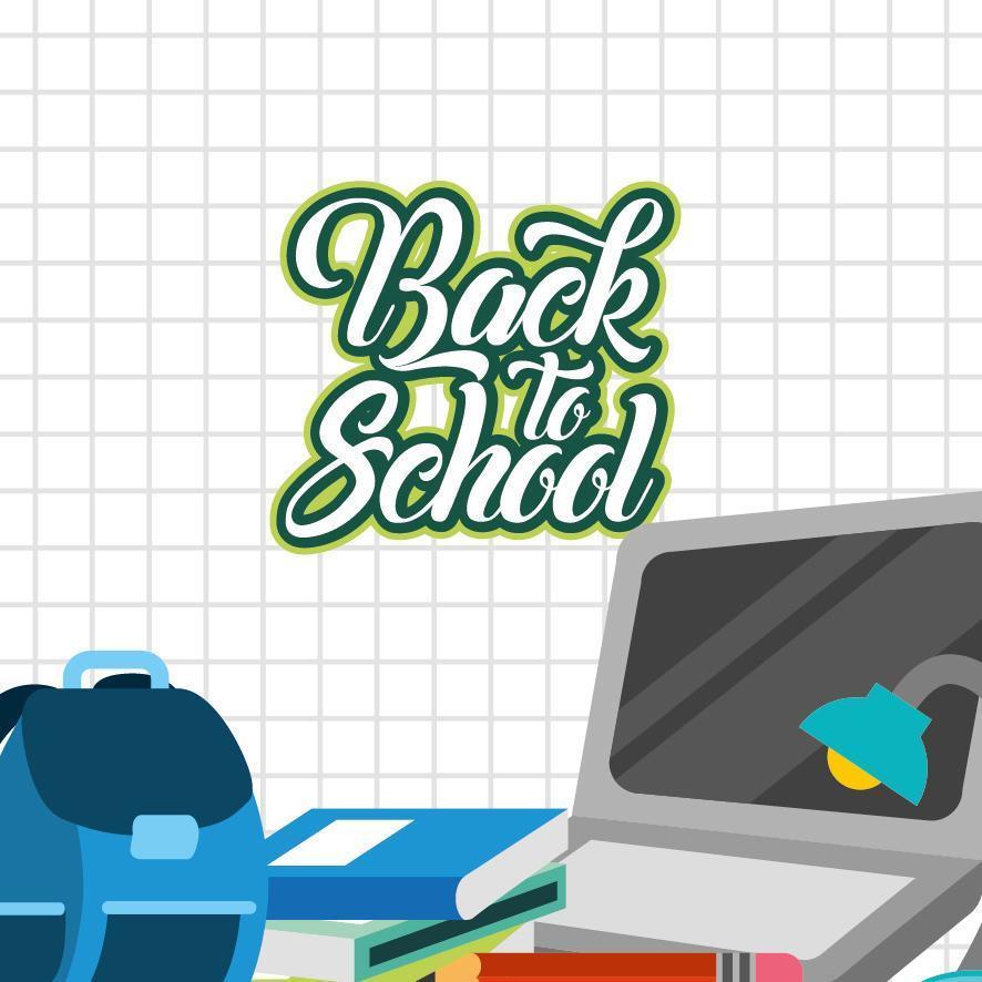 terug naar school-poster met laptop en benodigdheden vector