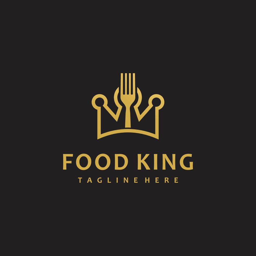 voedsel koning restaurant logo ontwerp. vork en kroon Koninklijk vector achtergrond.