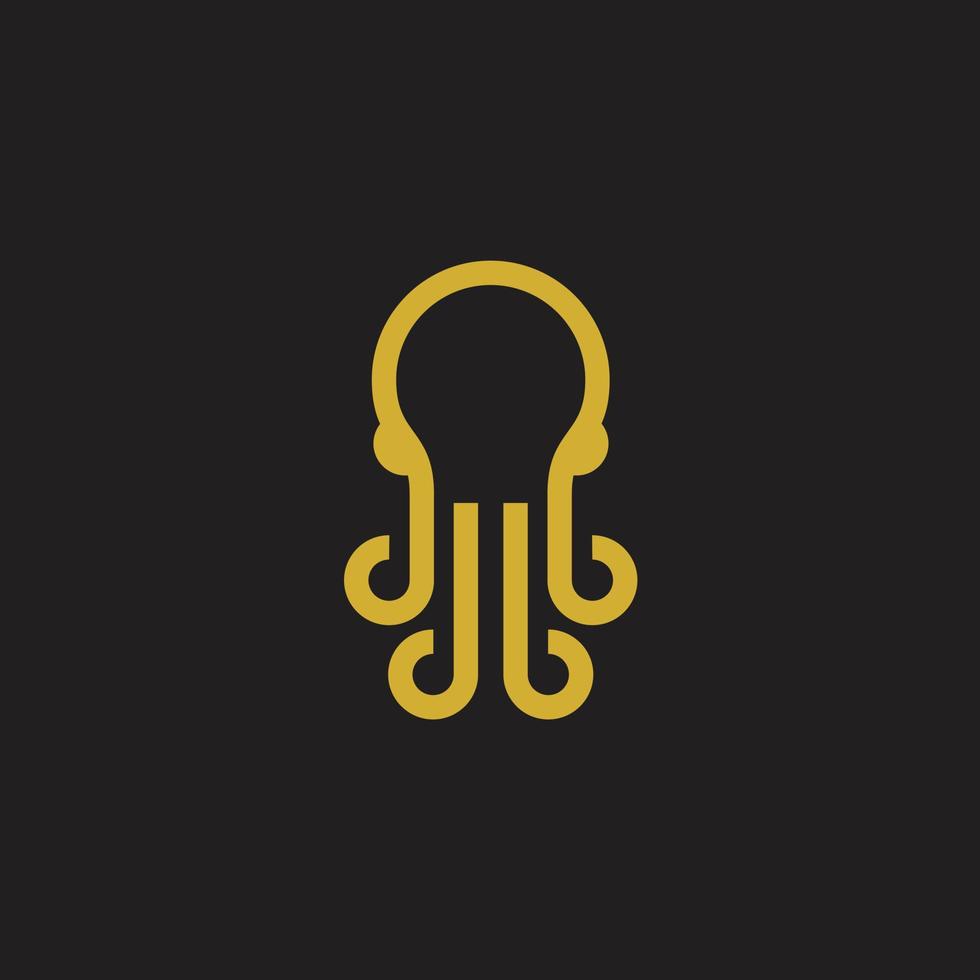 Octopus lijn kunst goud minimalistische logo ontwerp icoon vector