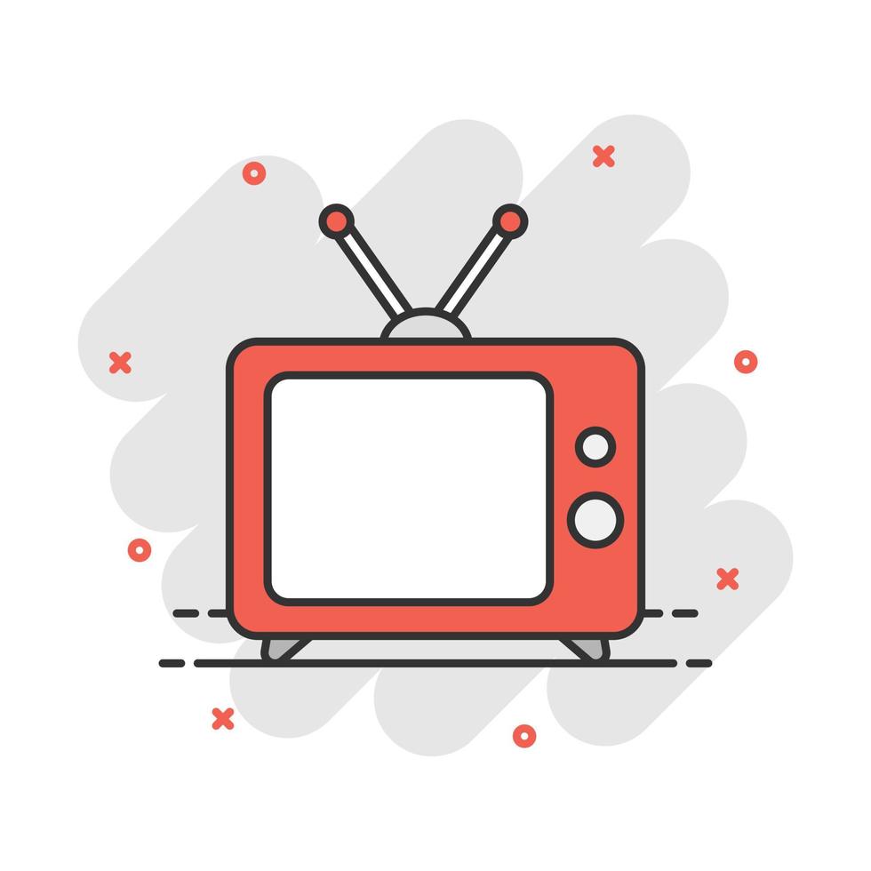vector tekenfilm TV icoon in grappig stijl. televisie teken illustratie pictogram. TV bedrijf plons effect concept.