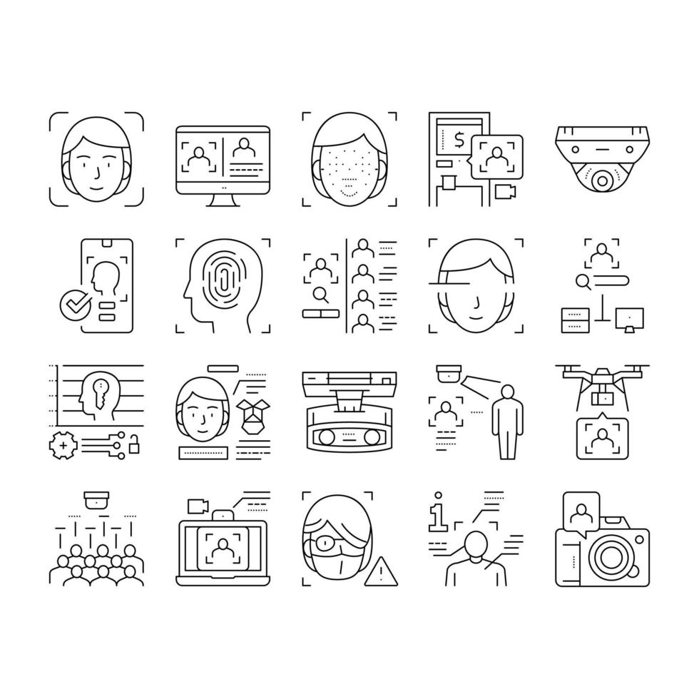 gezicht id technologie collectie iconen set vector