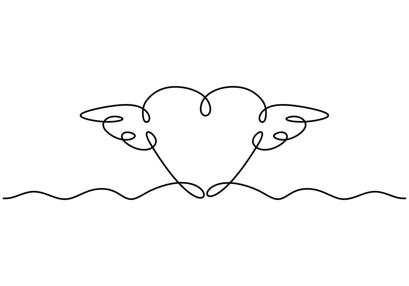 hart met vleugels, continu een lijntekening. eenvoud hand getrokken, symbool van liefde. vector