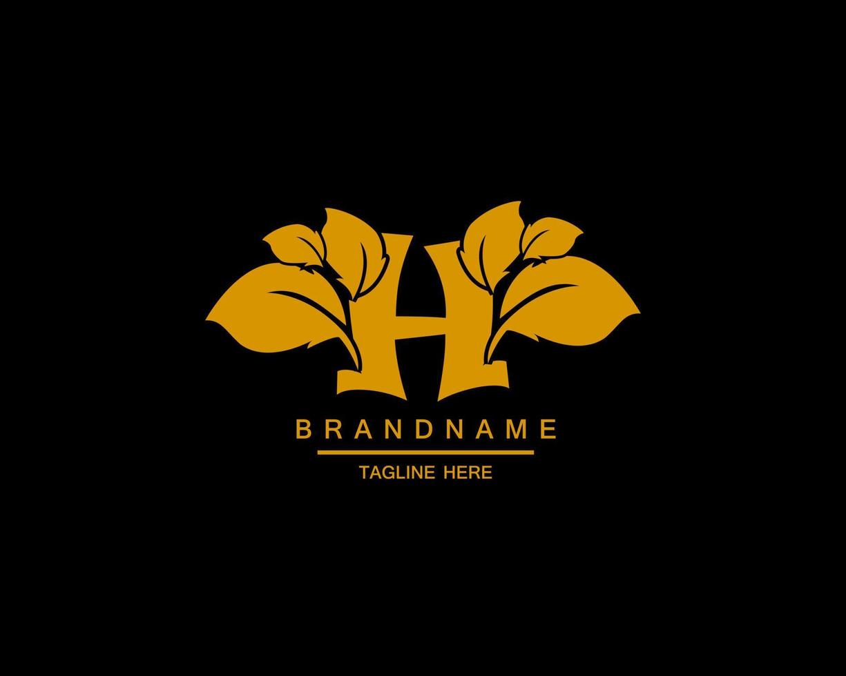 goud brief h logo ontwerp met luxueus en mooi blad ornament. h monogram. h typografie. goud veer logo. eerste brief h logo. gouden bloem logo. geschikt voor boetiek, bruiloft, hotel, enz vector