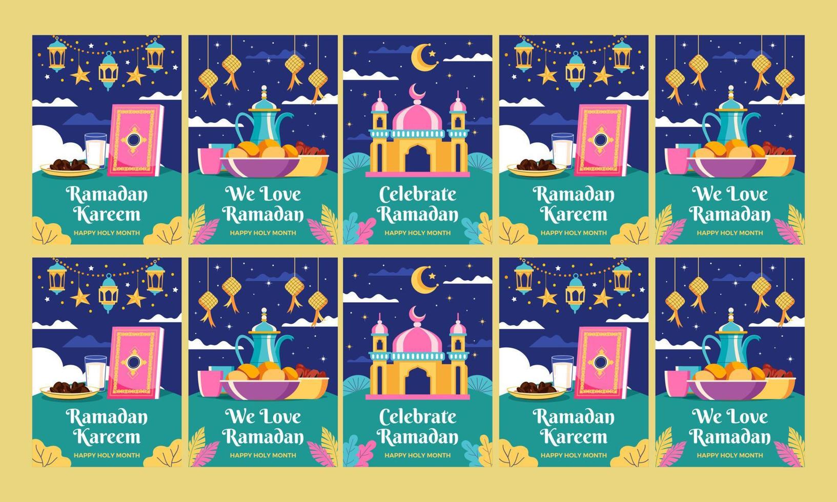 Ramadan kareem sociaal media verhalen vector vlak ontwerp