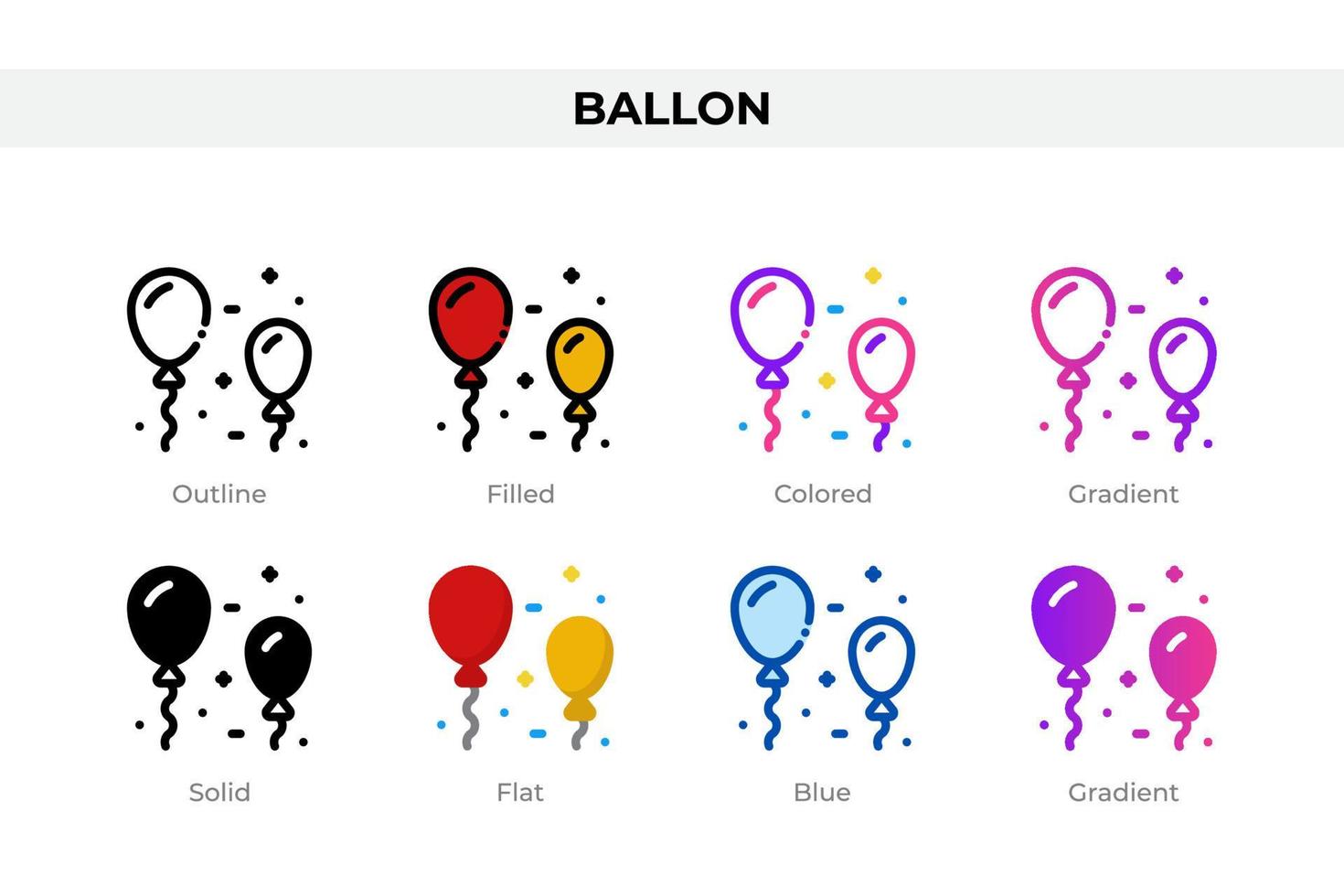 ballon pictogrammen in verschillend stijl. ballon pictogrammen set. vakantie symbool. verschillend stijl pictogrammen set. vector illustratie