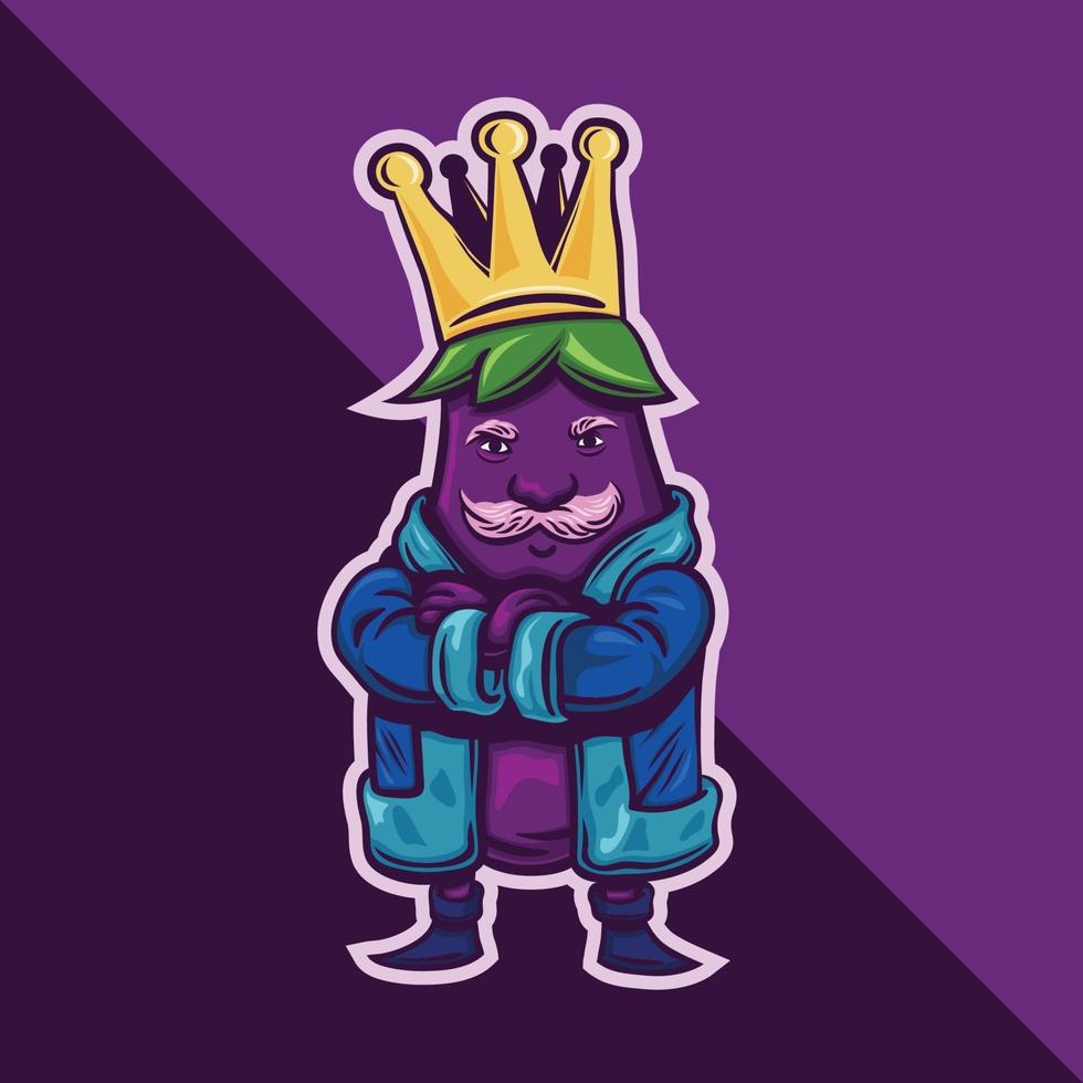 koning van aubergine logo karakter mascotte op cartoon-stijl vector