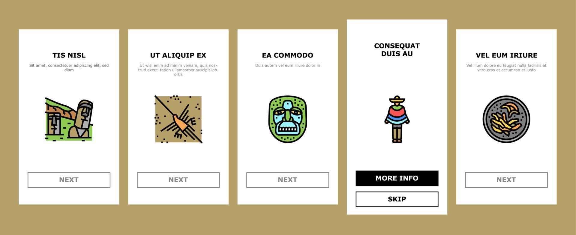 zuiden Amerika scape en traditie onboarding pictogrammen reeks vector