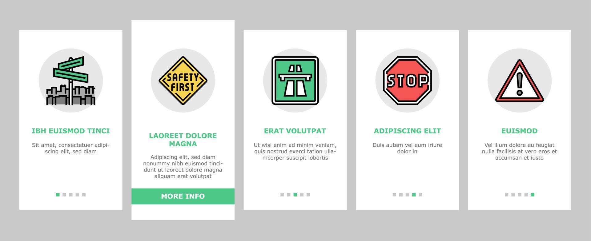 verkeer teken weg informatie onboarding pictogrammen reeks vector