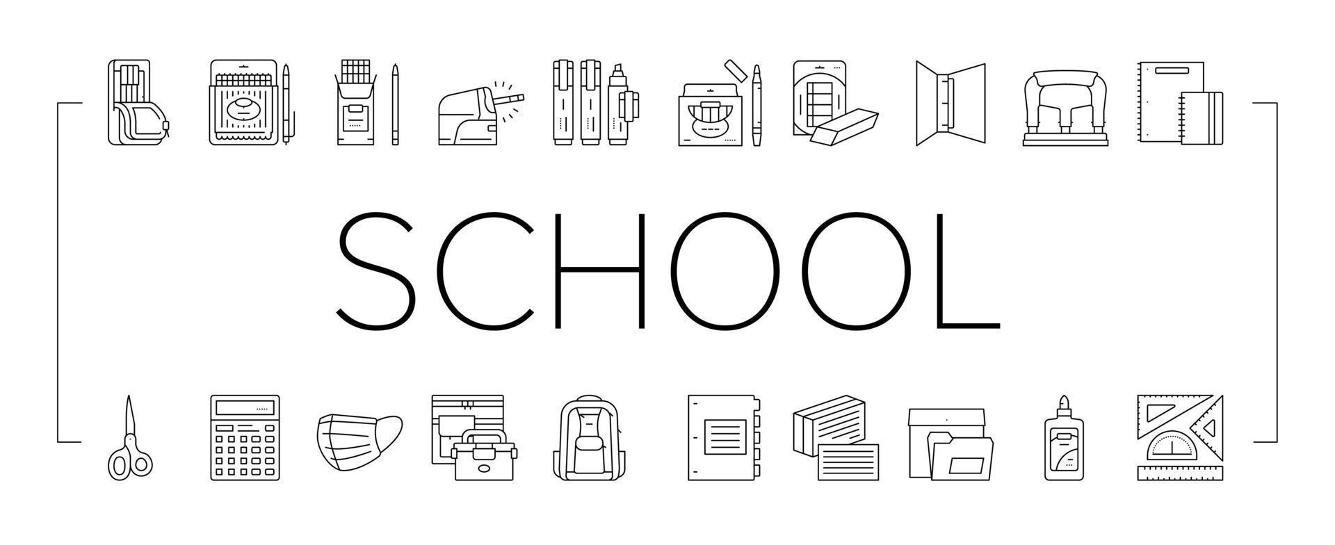 schoolbenodigdheden briefpapier tools pictogrammen instellen vector