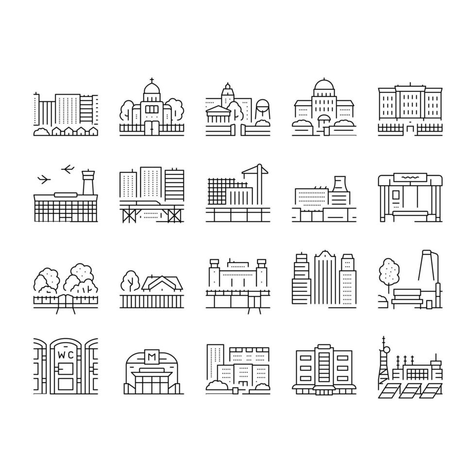 stad bouw en landschap pictogrammen instellen vector