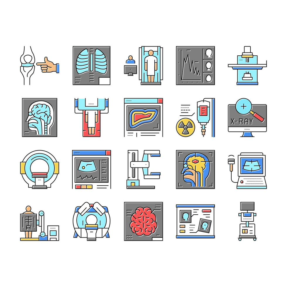 radiologie uitrusting verzameling pictogrammen reeks vector illustratie
