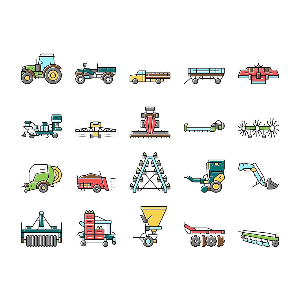 landbouwmachines en transport pictogrammen instellen vector