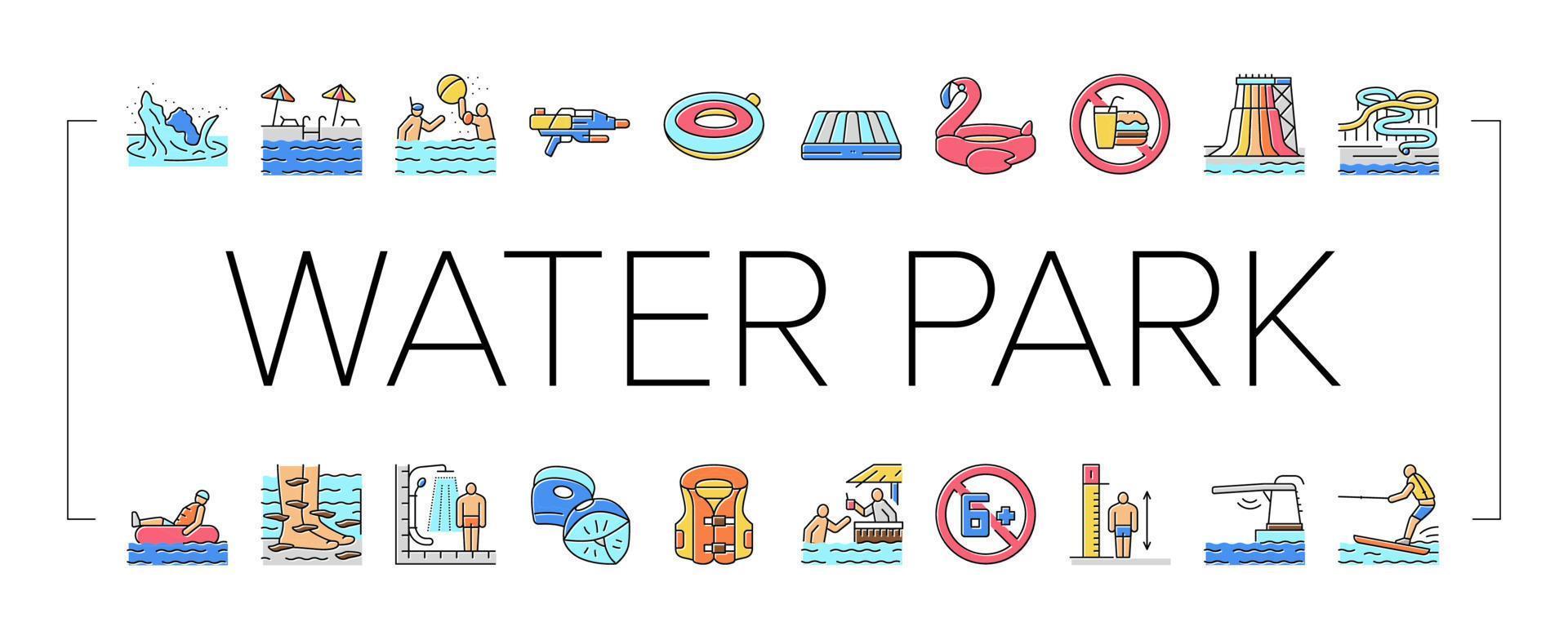 waterpark attractie en zwembad pictogrammen instellen vector