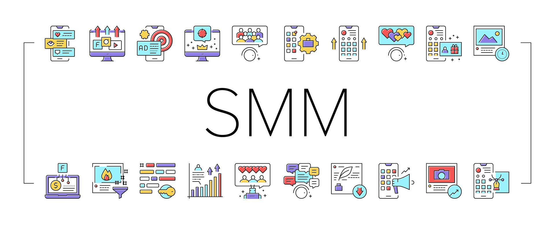 smm media marketing collectie iconen set vector