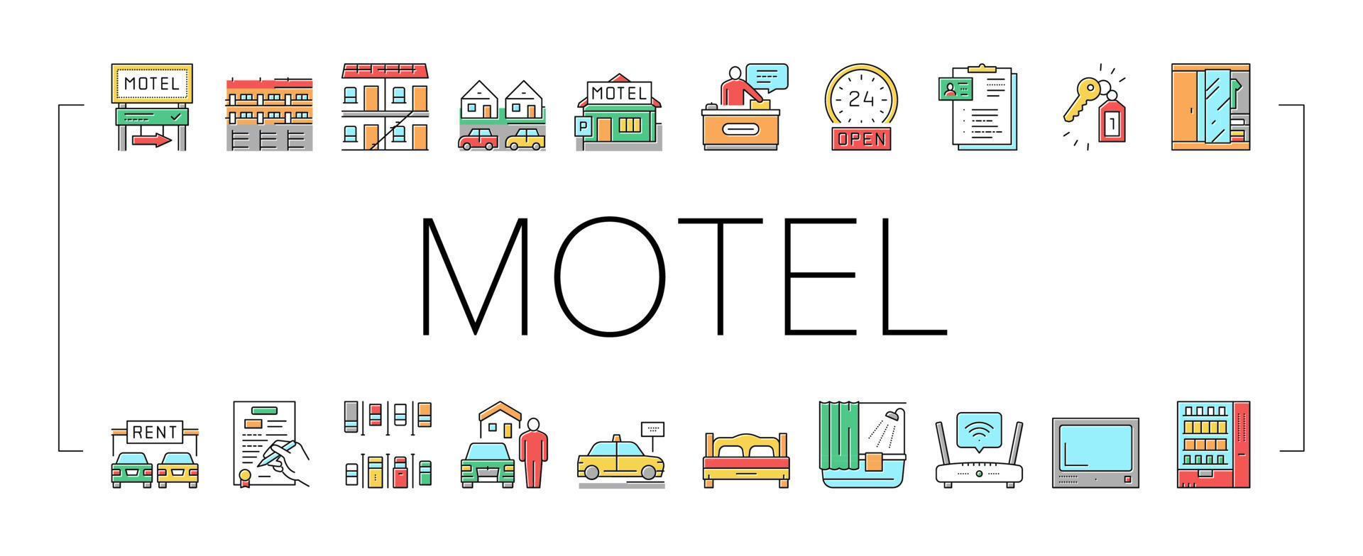 motel comfort service collectie iconen set vector