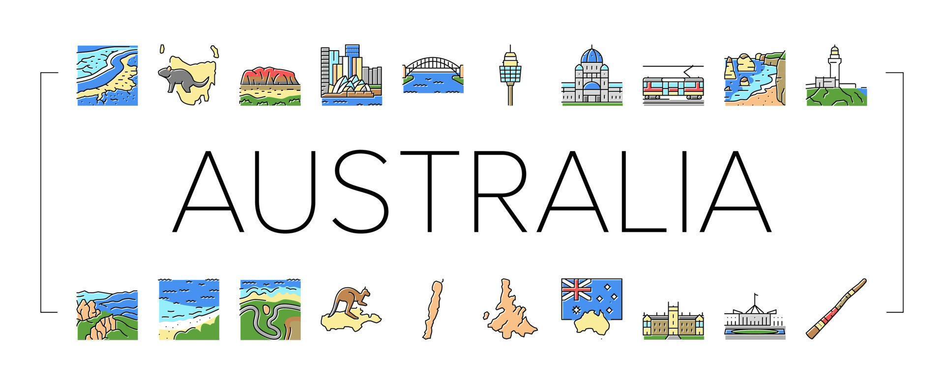 Australië continent landschap pictogrammen instellen vector