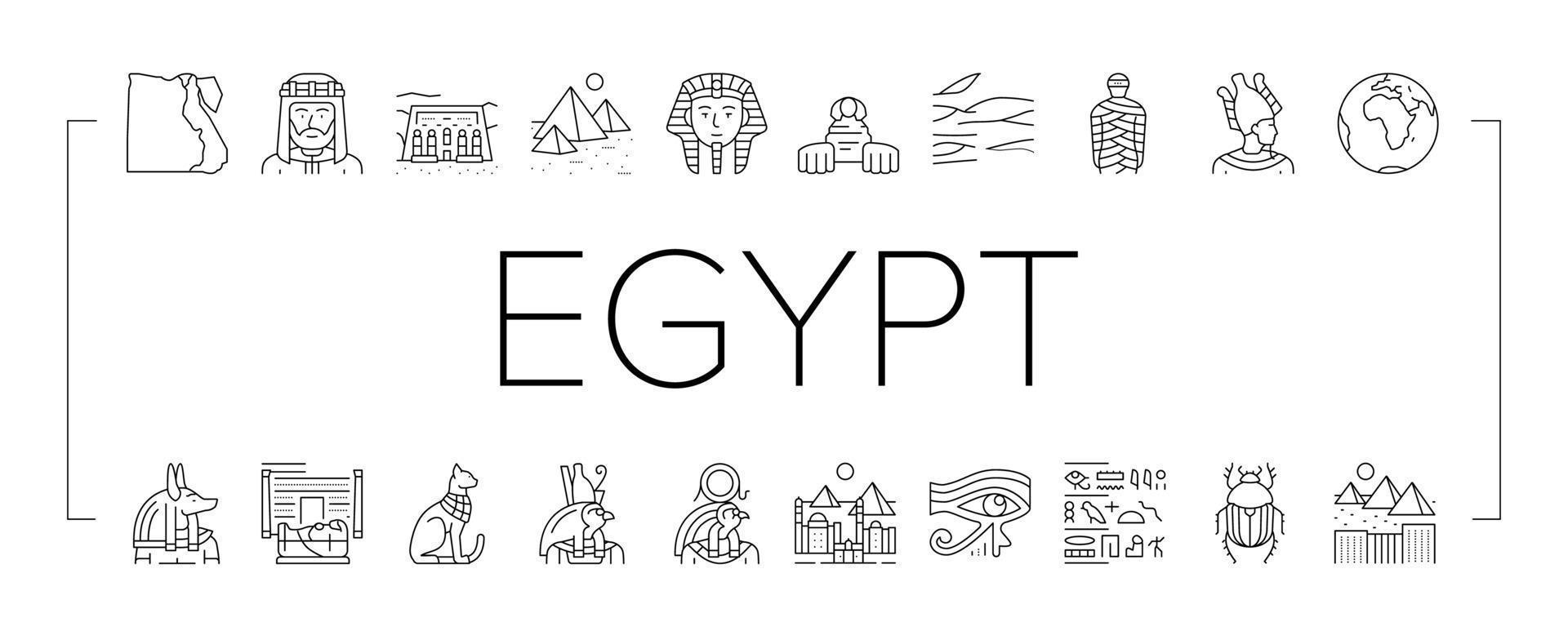 Egypte land monument excursie pictogrammen instellen vector