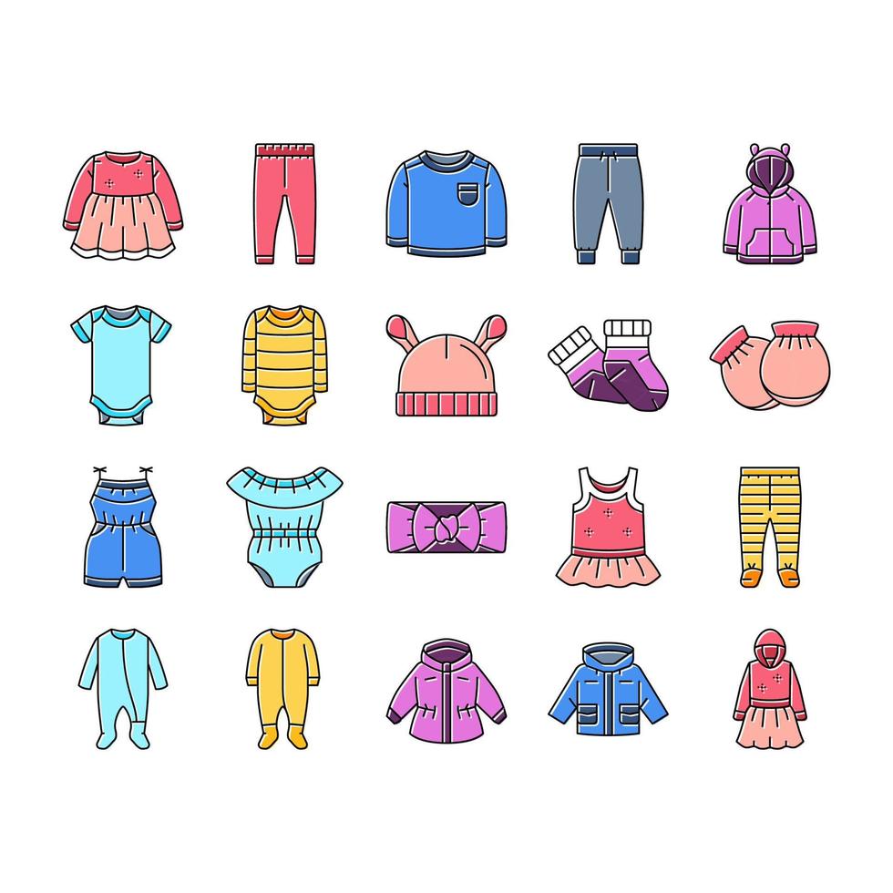 baby kind zuigeling mode kleding pictogrammen reeks vector