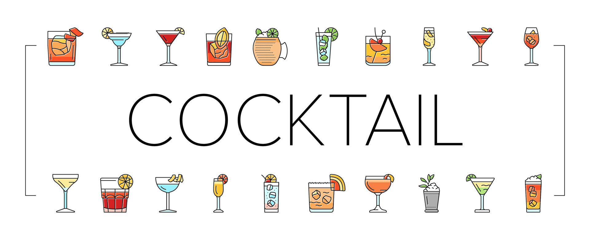 cocktail glas drinken alcohol bar pictogrammen reeks vector