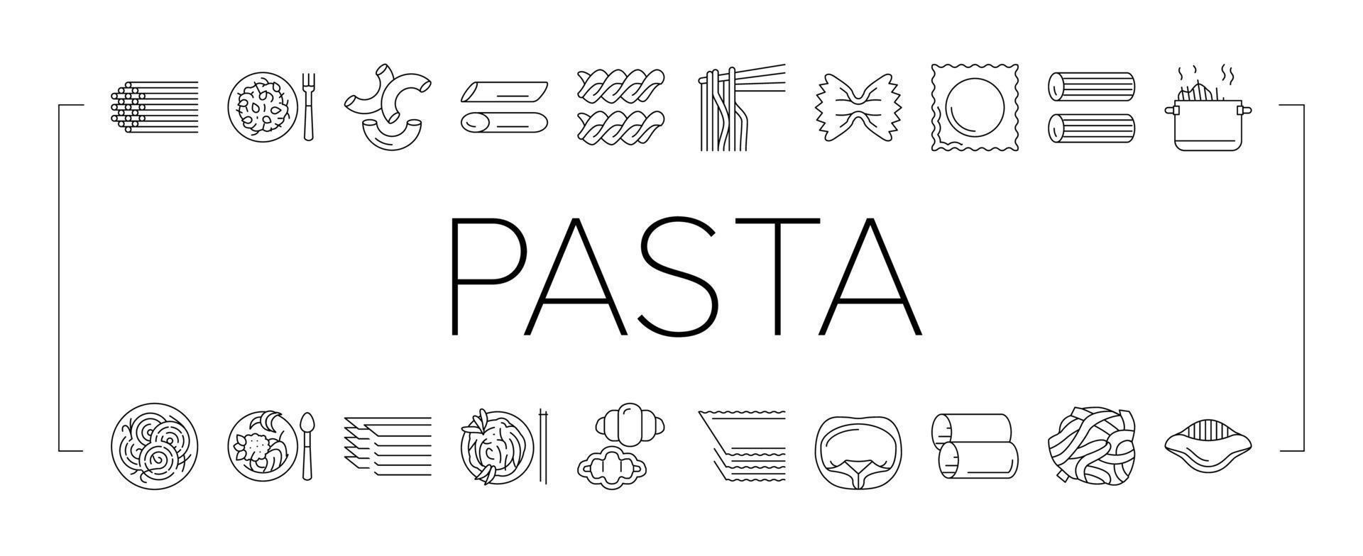 pasta heerlijk eten maaltijd koken pictogrammen instellen vector