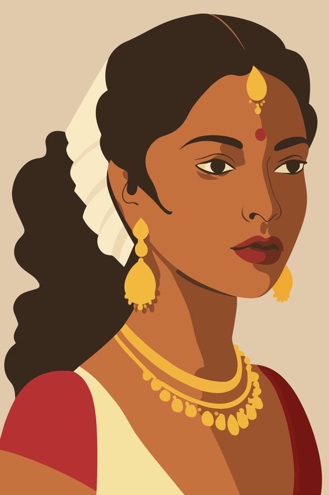 portret van een mooi Indisch vrouw. vector illustratie in retro stijl.