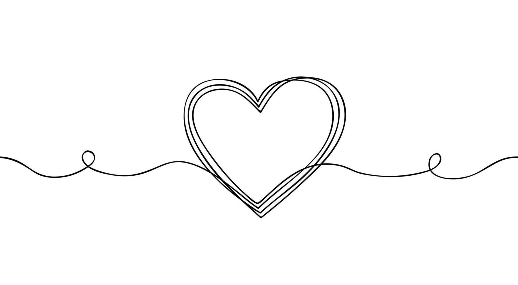 hand- getrokken van tekening hart met dun lijn, verdeler vorm geven aan. herhaald van schets verstrikt grungy ronde krabbelen. geïsoleerd Aan wit achtergrond. vector illustratie