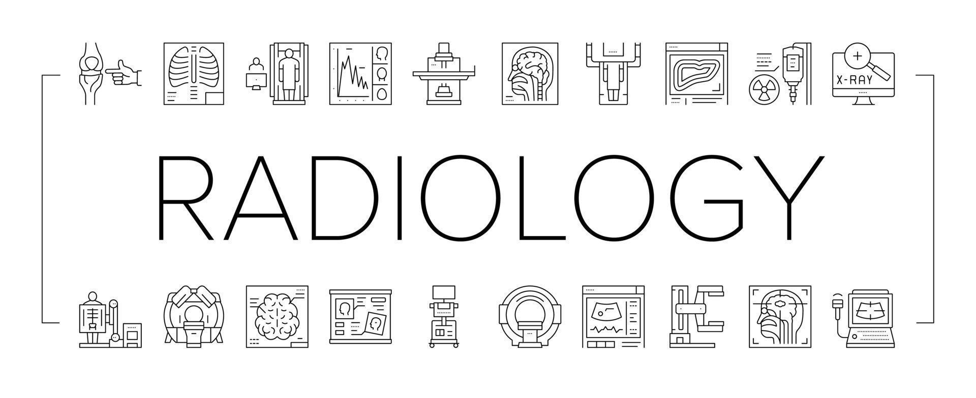 radiologie uitrusting verzameling pictogrammen reeks vector illustratie