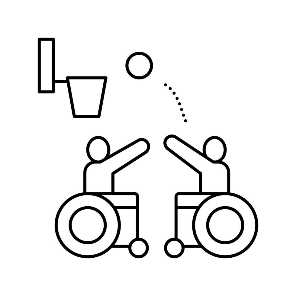 gehandicapten spelen basketbal lijn pictogram vectorillustratie vector