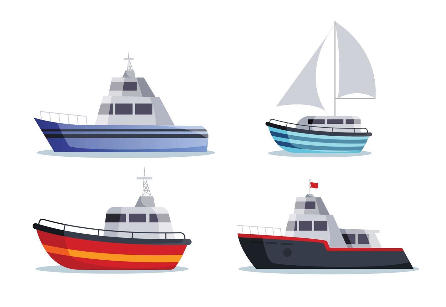 zee schepen geïsoleerd in vlak stijl vector illustratie