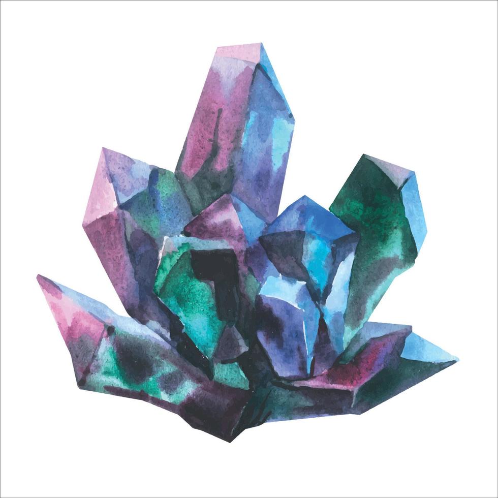 waterverf edelstenen verzameling. halfedel van blauw en Purper Kristallen. hand- getrokken illustratie geïsoleerd Aan wit achtergrond vector