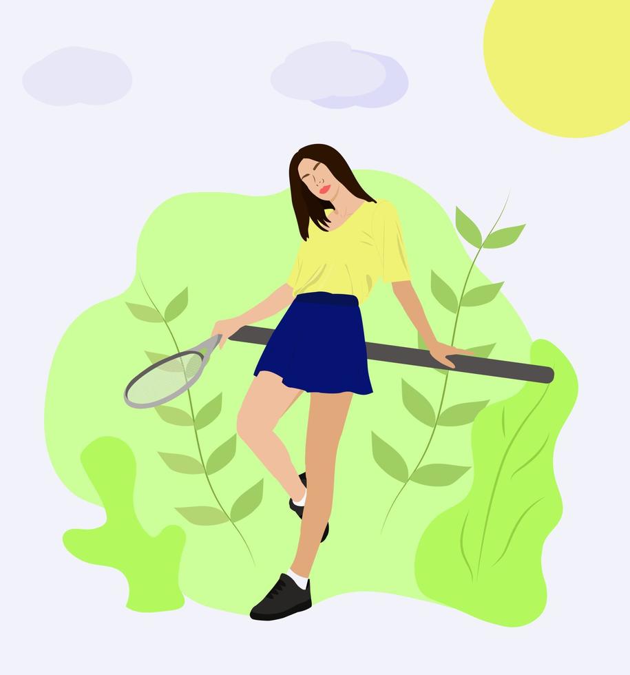 tennis speler meisje in de park vlak illustratie vector