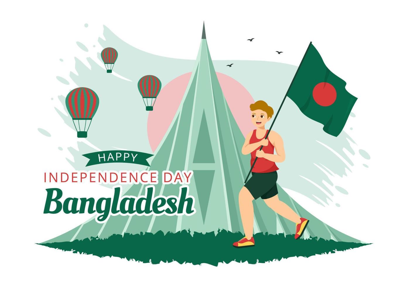 gelukkig onafhankelijkheid dag van Bangladesh Aan maart 26e illustratie met golvend vlag en zege vakantie in vlak hand- getrokken voor landen bladzijde Sjablonen vector