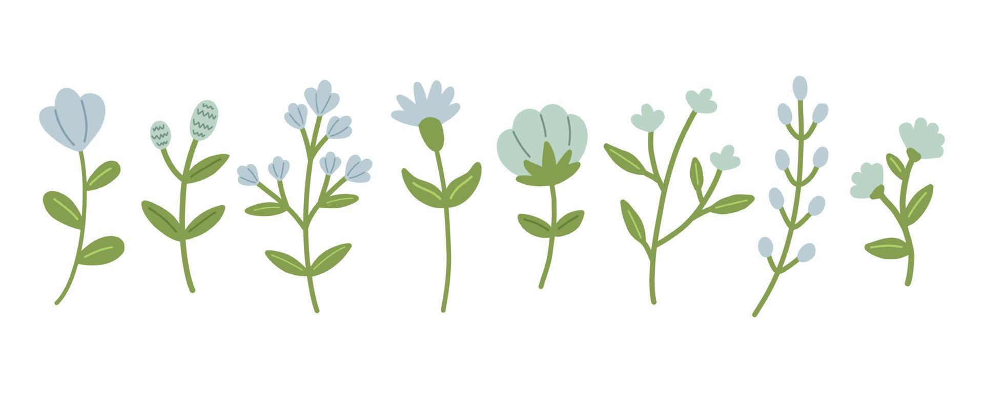 tuin bloemen planten set. gemakkelijk tekening bloem planten geïsoleerd Aan wit achtergrond. kleurrijk vlak vector illustratie