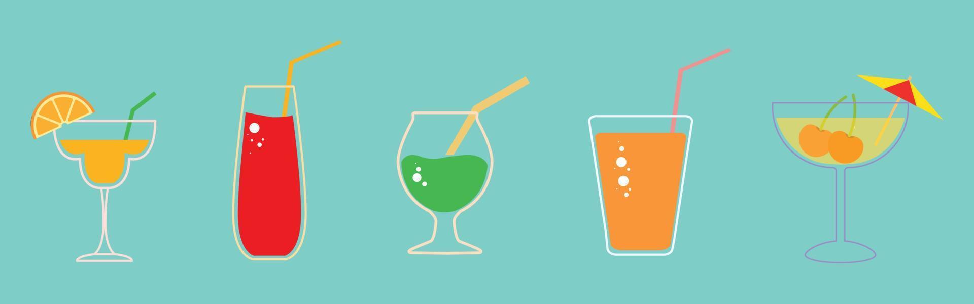 reeks van cocktails. drankjes in verschillend types van wijnoogst bril. vector illustratie van zomer cocktails