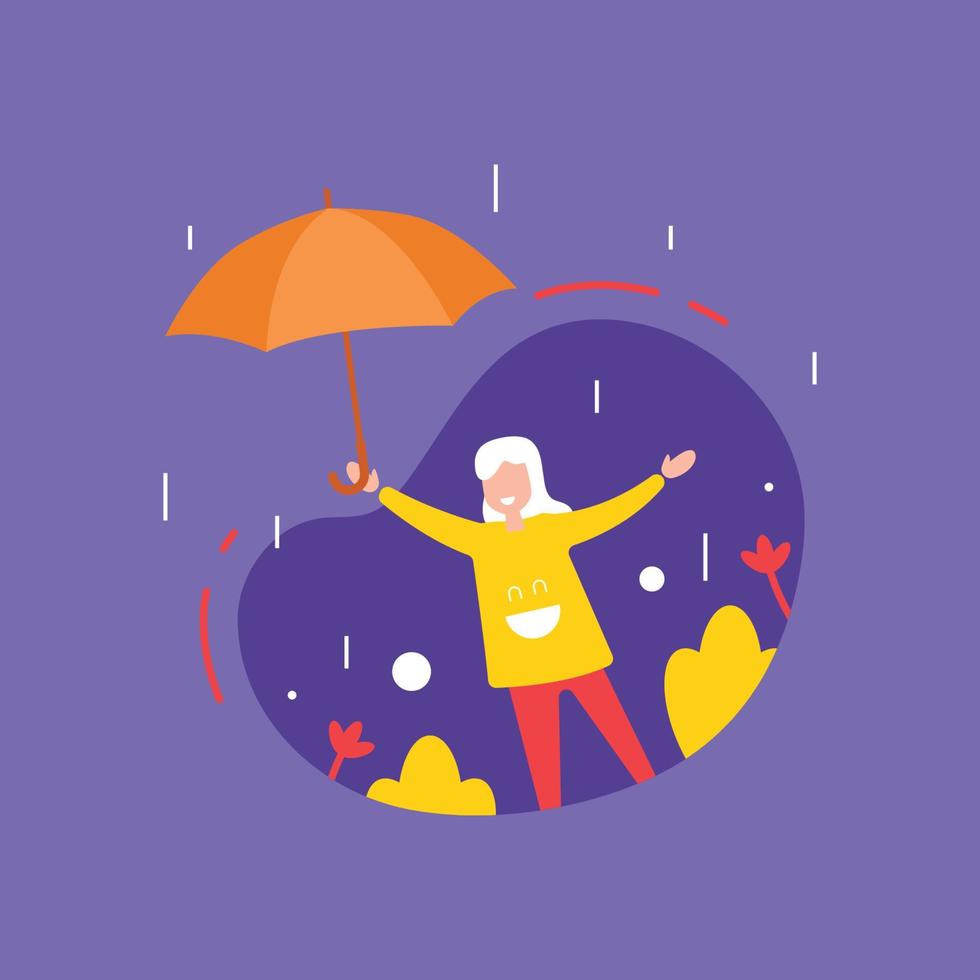 mensen Aan regenachtig dag vlak ontwerp karakter illustratie vector