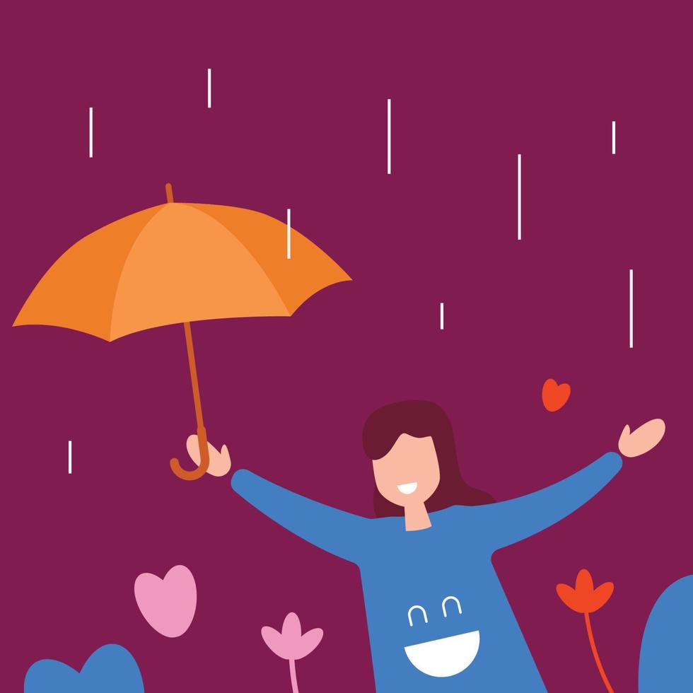 mensen Aan regenachtig dag vlak ontwerp karakter illustratie vector