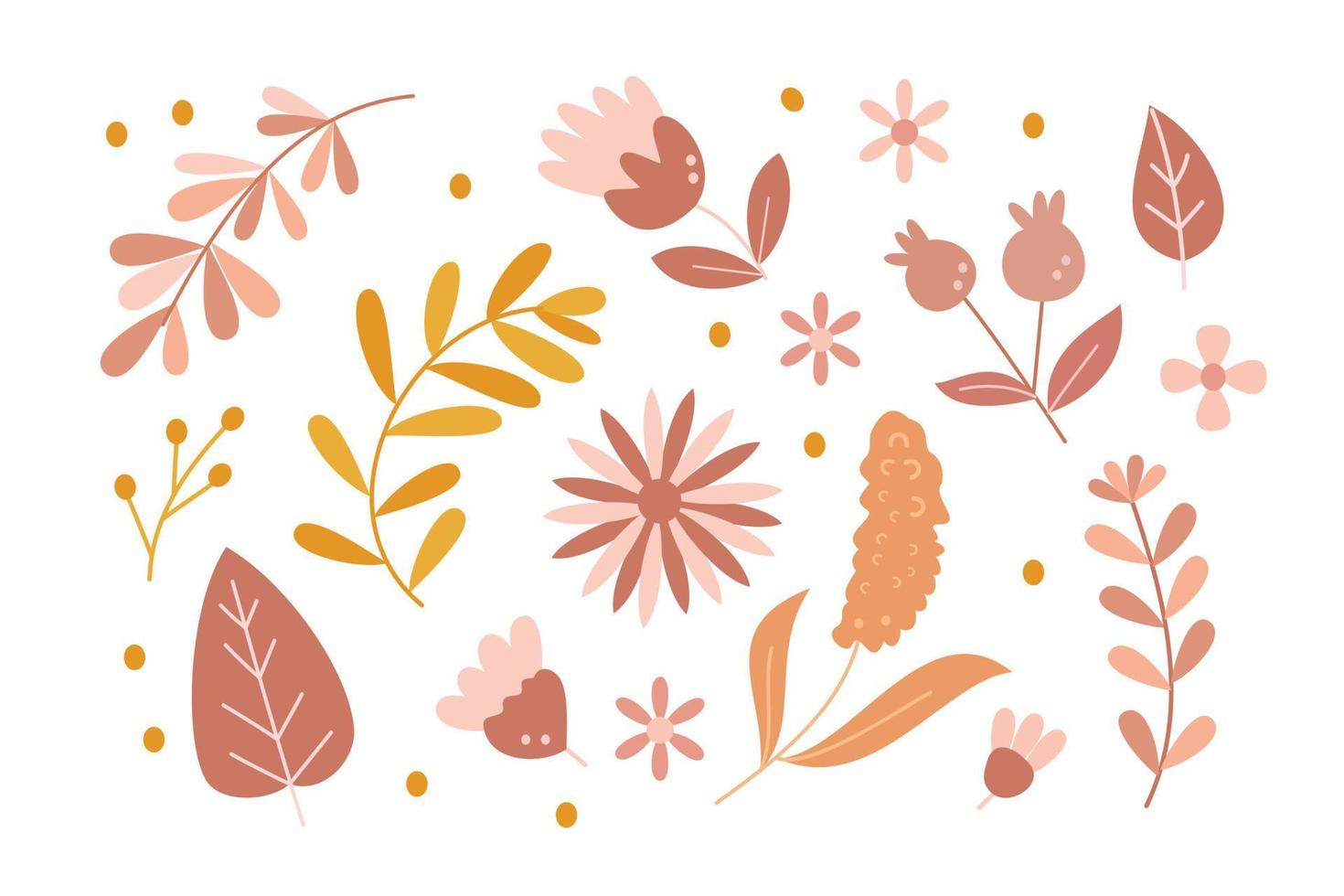 reeks van herfst bloemen en blad illustratie in hand- getrokken stijl vector