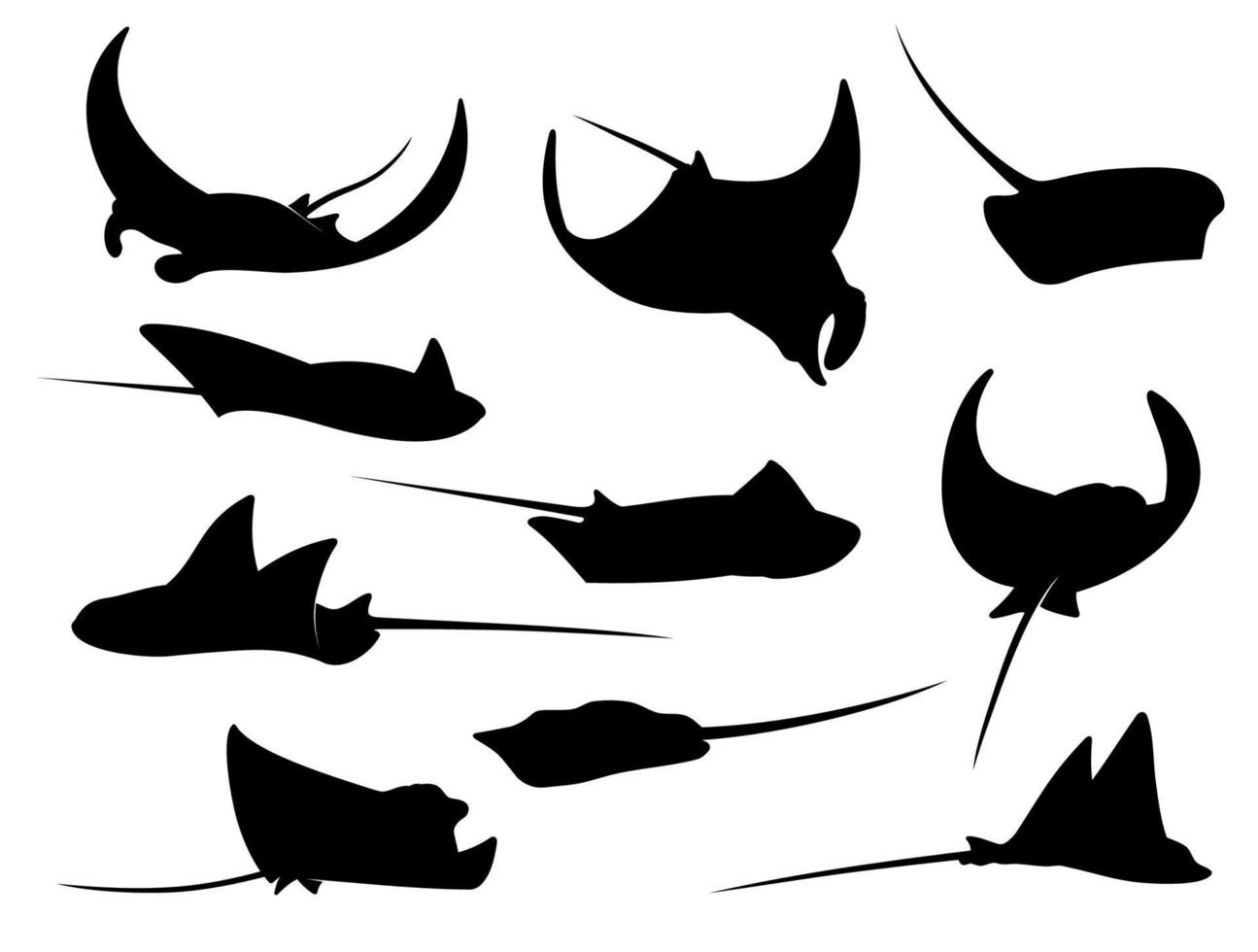 manta straal, pijlstaartrog of kramp vis silhouet vector