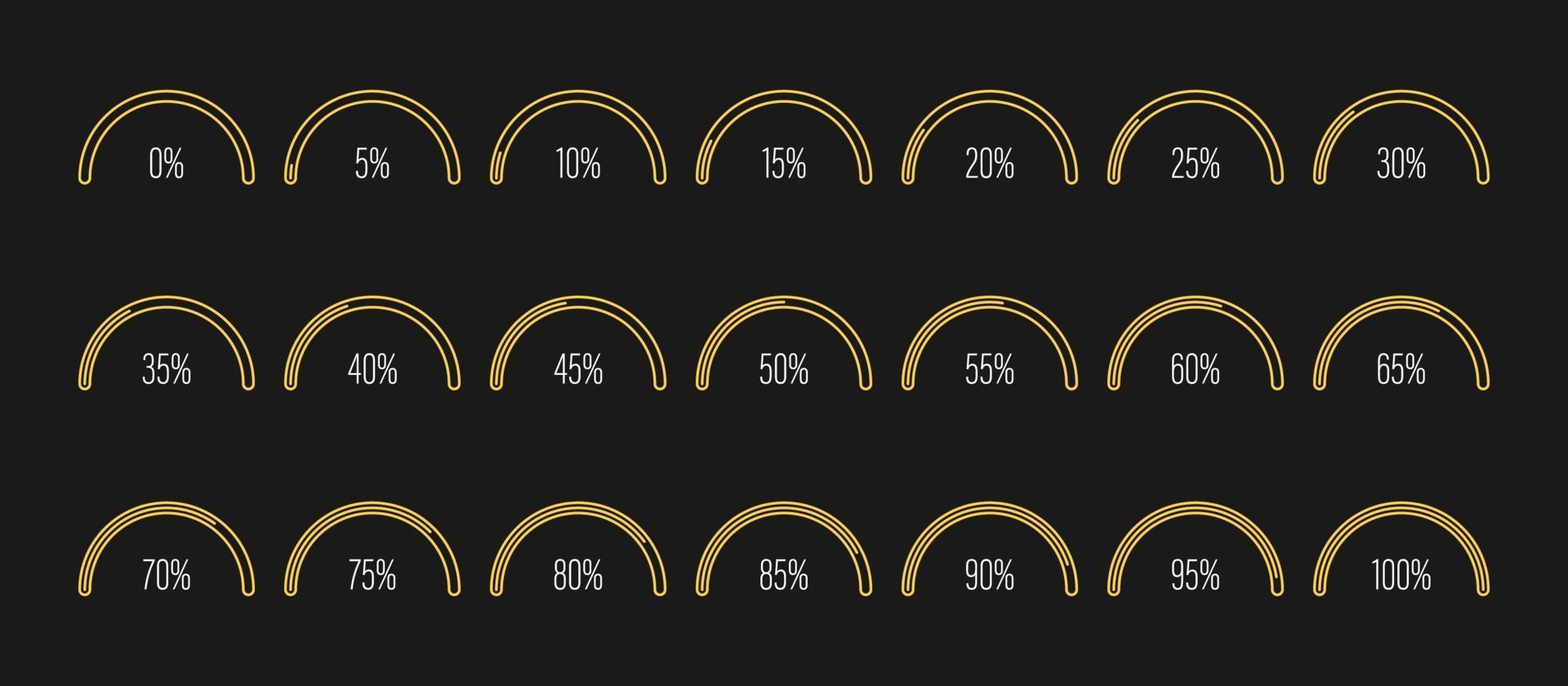 set van halve cirkel percentage diagrammen vector illustratie