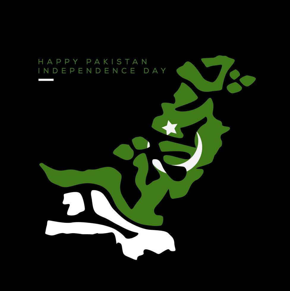 gelukkig Pakistan onafhankelijkheid dag. Pakistan kaart belettering in Urdu script. Pakistan kaart en vlag. vector