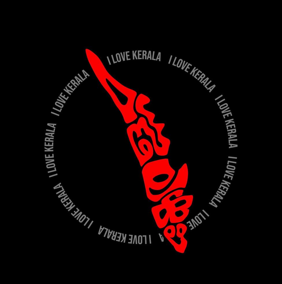 ik liefde kerala typografie met kerala typografie kaart. vector